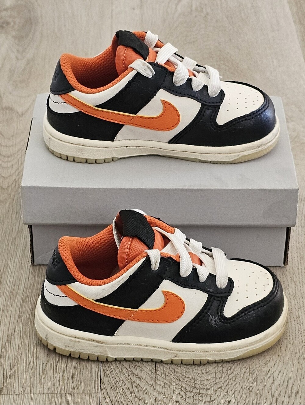 Nike Dunk Low Toddler Black White Orange Shoes Size 7C